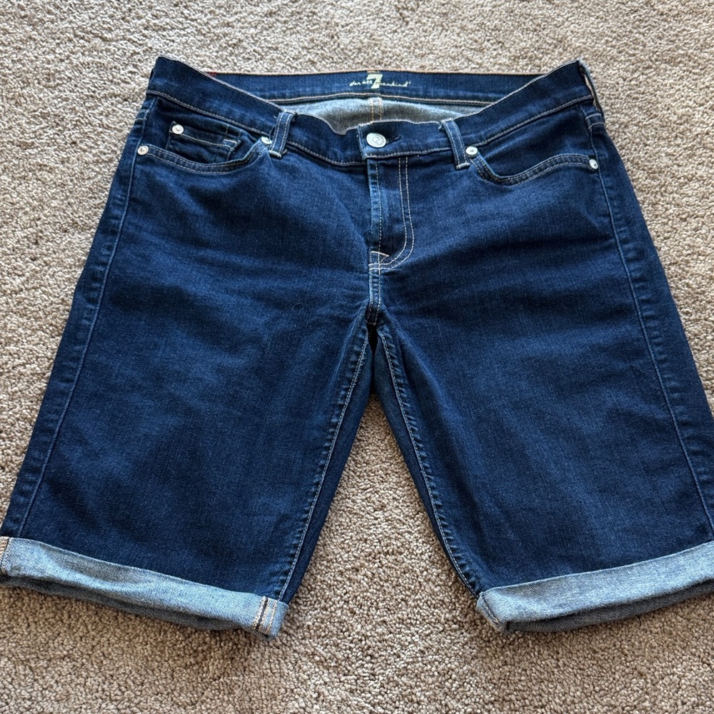 7 For All Mankind Dark Blue Denim Shorts